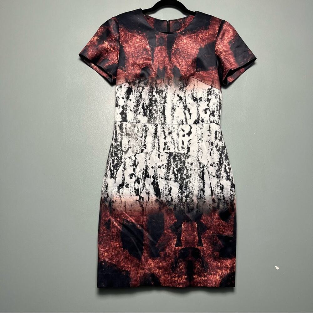 Angelys Belak Graphic Print Abstract Cocktail Dress Red Gray Women’s Size 8
